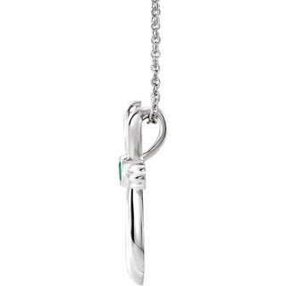 Sterling Silver Natural Emerald Cross 16-18" Necklace