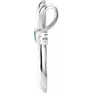 14K White Natural Emerald Cross Pendant          