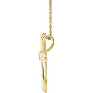 14K Yellow Natural Emerald Cross 16-18" Necklace  