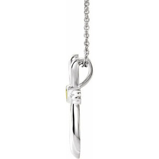 14K White Natural Peridot Cross 16-18" Necklace