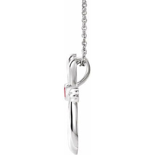 14K White Natural Ruby Cross 16-18" Necklace