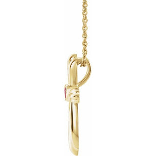 14K Yellow Natural Ruby Cross 16-18" Necklace