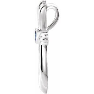 14K White Natural Blue Sapphire Cross Pendant            