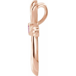 14K Rose Natural Pink Tourmaline Cross Pendant        