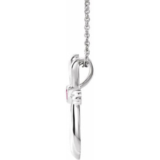 Platinum Natural Pink Tourmaline Cross 16-18" Necklace        