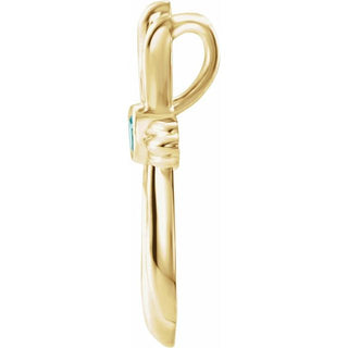 14K Yellow Natural Blue Zircon Cross Pendant     