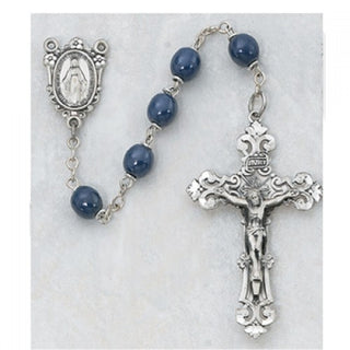 Sterling Silver 7MM Blue Glass Rosary