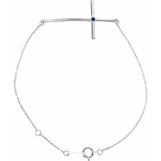 Sterling Silver Imitation Blue Sapphire Sideways Cross 7-8" Bracelet