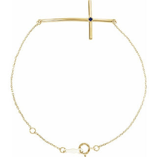 14K Yellow Natural Blue Sapphire Sideways Cross 7-8" Bracelet
