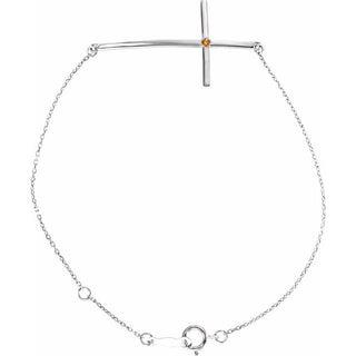 Sterling Silver Natural Citrine Sideways Cross 7-8" Bracelet