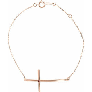 14K Rose Natural Mozambique Garnet Sideways Cross 7-8" Bracelet