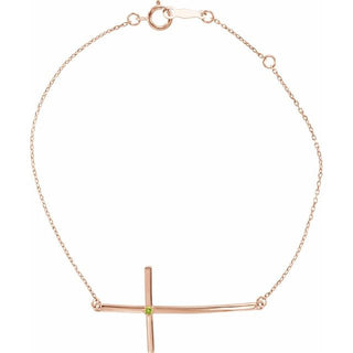 14K Rose Natural Peridot Sideways Cross 7-8" Bracelet