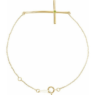 14K Yellow Natural Peridot Sideways Cross 7-8" Bracelet