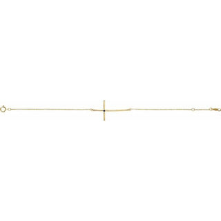 14K Yellow Natural Blue Sapphire Sideways Cross 7-8" Bracelet