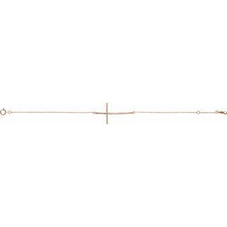14K Rose Natural Blue Zircon Sideways Cross 7-8" Bracelet