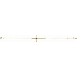 14K Yellow Natural Mozambique Garnet Sideways Cross 7-8" Bracelet