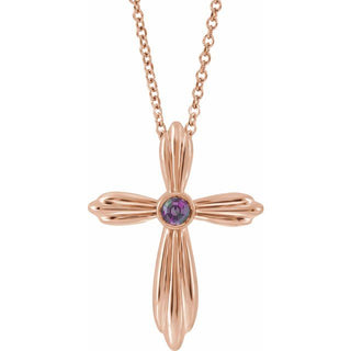 14K Rose Lab-Grown Alexandrite Cross 16-18" Necklace