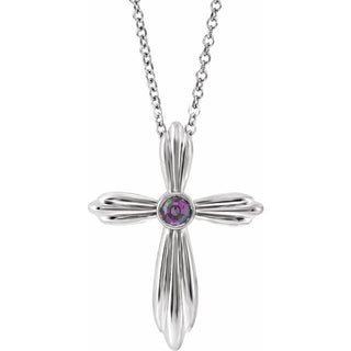 Platinum Lab-Grown Alexandrite Cross 16-18" Necklace