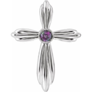 14K White Lab-Grown Alexandrite Cross Pendant