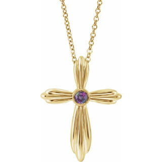 14K Yellow Lab-Grown Alexandrite Cross 16-18" Necklace