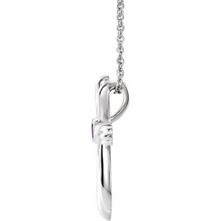 14K White Lab-Grown Alexandrite Cross 16-18" Necklace