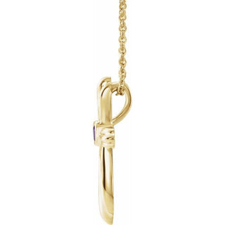 14K Yellow Lab-Grown Alexandrite Cross 16-18" Necklace