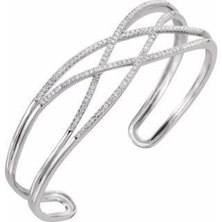 14K White 3/4 CTW Natural Diamond Criss-Cross Cuff 7" Bracelet 