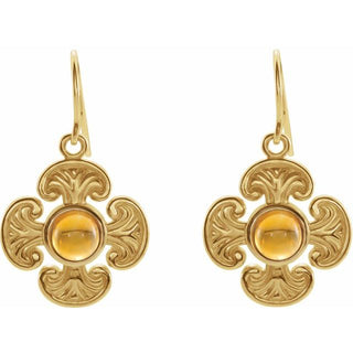 14K Yellow Natural Citrine Maltese Cross Earrings