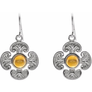 14K White Natural Citrine Maltese Cross Earrings