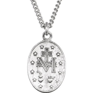 Sterling Silver 15x11 mm Oval Miraculous Medal 18" Necklace