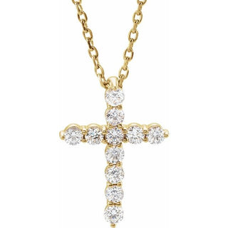 14K Yellow 1/4 CTW Natural Diamond Cross 16-18" Necklace