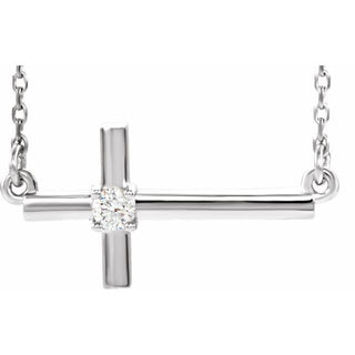 Platinum .03 CTW Natural Diamond Sideways Cross 16-18" Necklace