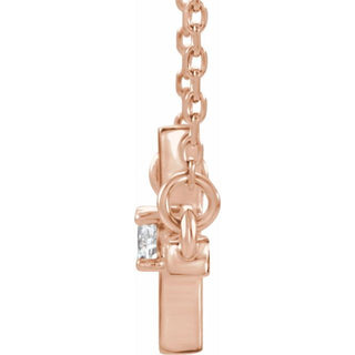 14K Rose .06 CTW Natural Diamond Sideways Cross 16-18" Necklace