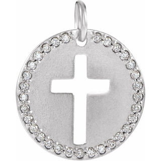 14K White .08 CTW Natural Diamond Pierced Cross Pendant 