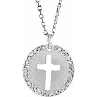 14K White .07 CTW Natural Diamond Pierced Cross 18" Necklace