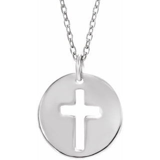 14K White .07 CTW Natural Diamond Pierced Cross 18" Necklace