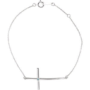 14K White Aquamarine Sideways Cross Bracelet