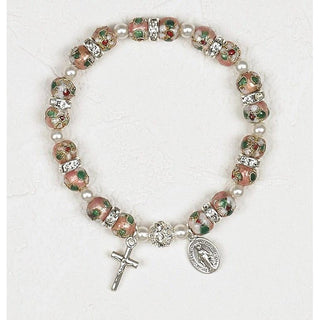 4-pack - Pink Cloisonne Stretch Bracelet with Strass Crystals