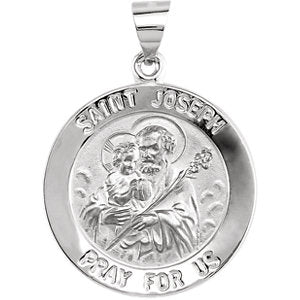 14K White 22 MM Round Hollow Joseph Medal