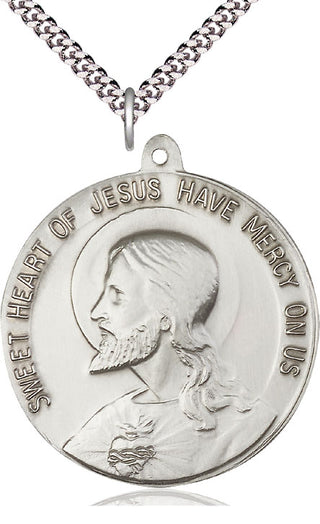 Sterling Silver Sacred Heart of Jesus Pendant Necklace