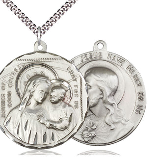 Sterling Silver Our Lady of Good Counsel Pendant on an 24-inch Light Rhodium Heavy Curb Chain