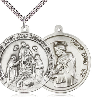 Sterling Silver Holy Rosary Pendant on an 24-inch Light Rhodium Heavy Curb Chain