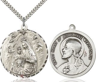 Sterling Silver Our Lady of Mount Carmel Pendant on an 24-inch Light Rhodium Heavy Curb Chain