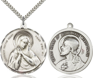 Sterling Silver Blessed Virgin Pendant on an 24-inch Light Rhodium Heavy Curb Chain