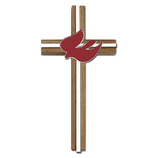 6 inch Red Enameled Holy Spirit Cross, Walnut with Antique Silver inlay