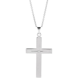 14K White .01 CT Natural Diamond Cross 18" Necklace