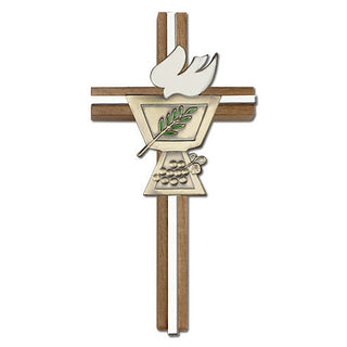 6 inch Enameled Confirmation Chalice Cross, Walnut with Antique Gold inlay