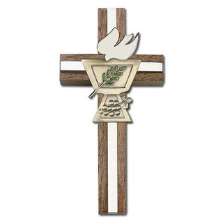 4 inch Enameled Confirmation Chalice Cross, Walnut with Antique Gold inlay