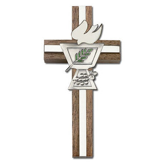 4 inch Enameled Confirmation Chalice Cross, Walnut with Antique Silver inlay