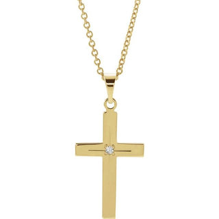 14K Yellow .01 CT Natural Diamond Cross 18" Necklace
